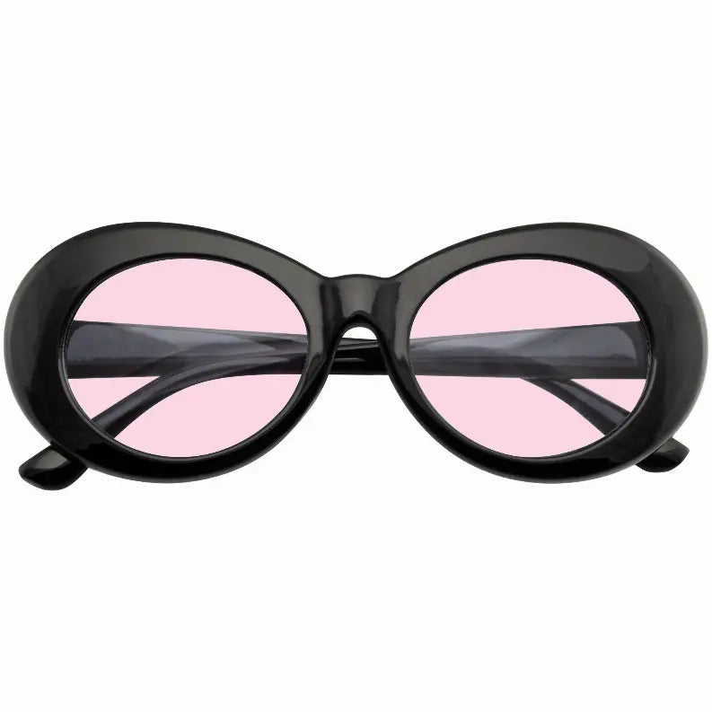 Retro Round 1990's Fashion Clout Goggle Oval Color Tone Black Sunglasses Sunglass Memphis