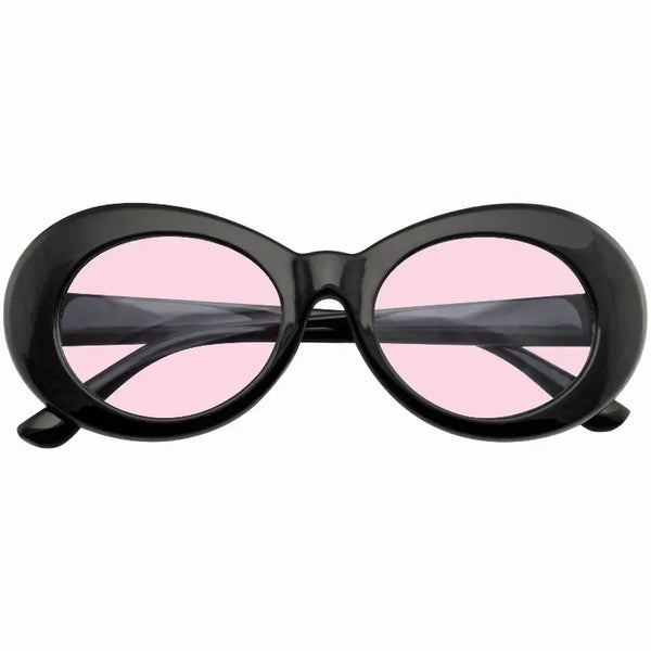 Retro Round 1990's Fashion Clout Goggle Oval Color Tone Black Sunglasses Sunglass Memphis