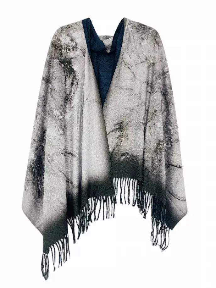 Reversible Print & Solid Abstract Shawl/Scarf JC Sunny Fashion