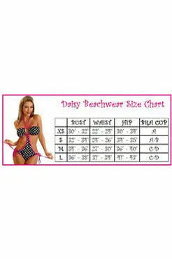 Black and white polka dot bikini set with pink ties, perfect for summer beachwear. Available in various sizes.