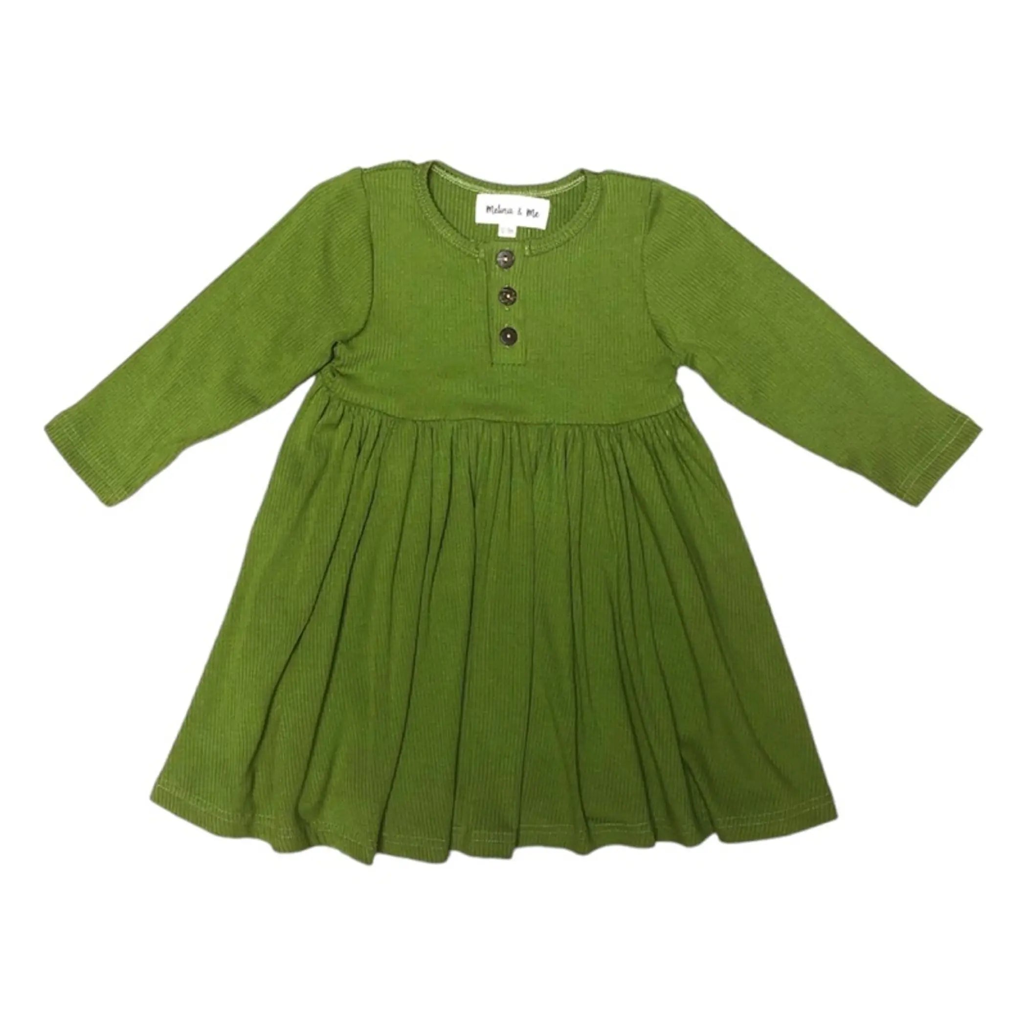 Ribbed Long Sleeve Dress (Olive) Melina & Me