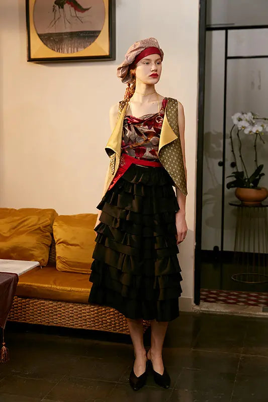 Rimless | Black Layered Tiered Ruffle Skirt Fangyan