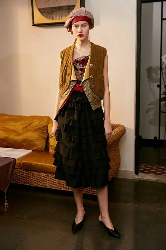 Rimless | Black Layered Tiered Ruffle Skirt Fangyan