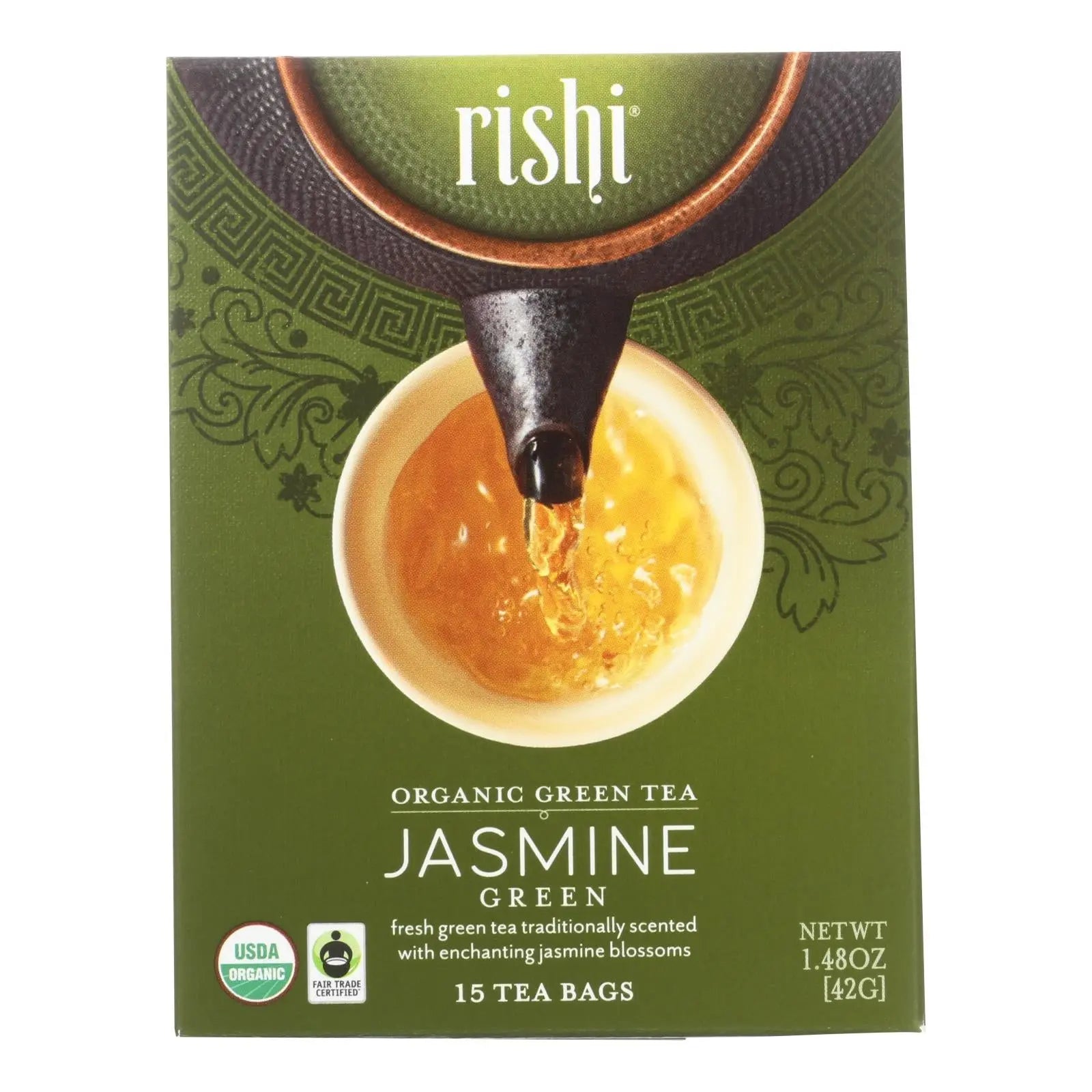 Rishi Organic Green Tea - Jasmine - Case Of 6 - 15 Bags Rishi