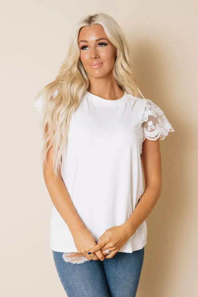 Rita Lace Flutter Sleeve Top Stay Warm in Style