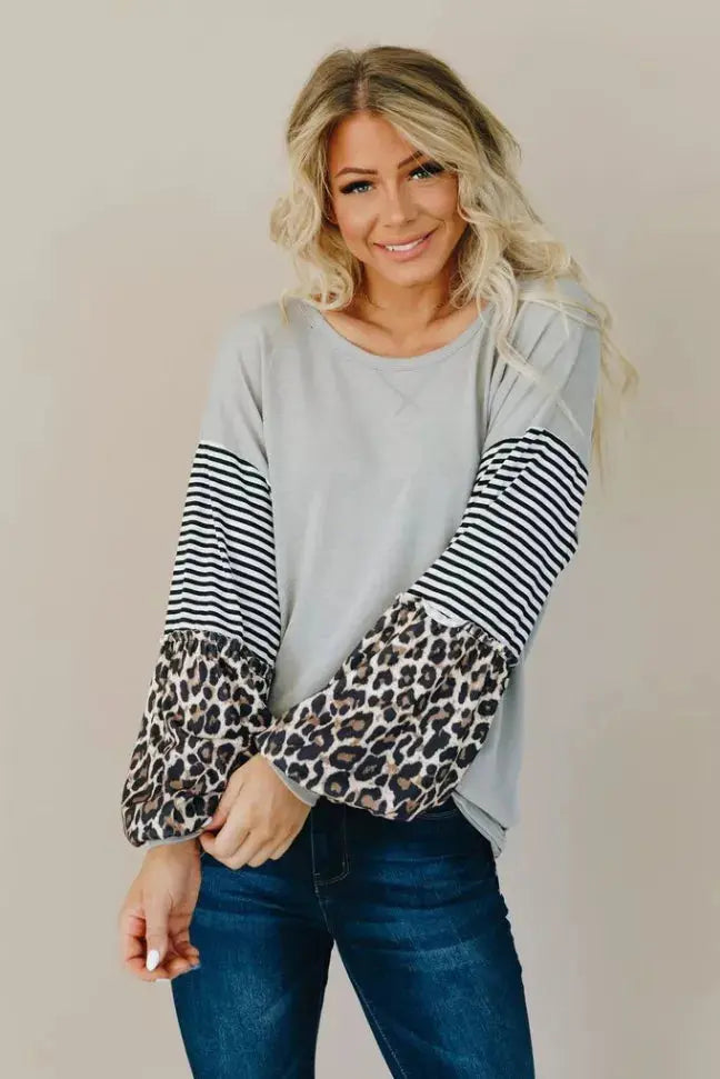Rock Hard Leopard Stripe Top Stay Warm in Style