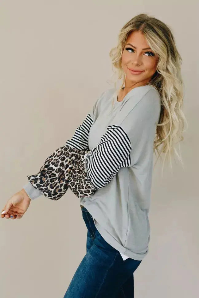 Rock Hard Leopard Stripe Top Stay Warm in Style