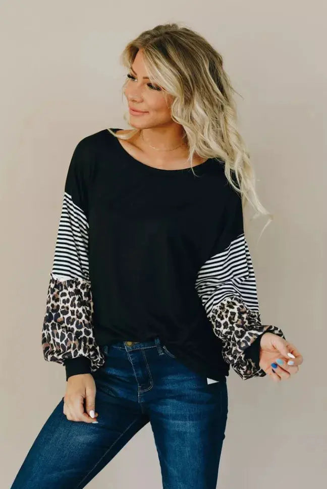 Rock Hard Leopard Stripe Top Stay Warm in Style