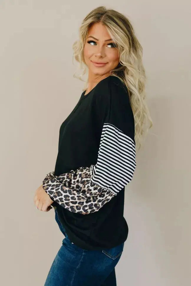 Rock Hard Leopard Stripe Top Stay Warm in Style