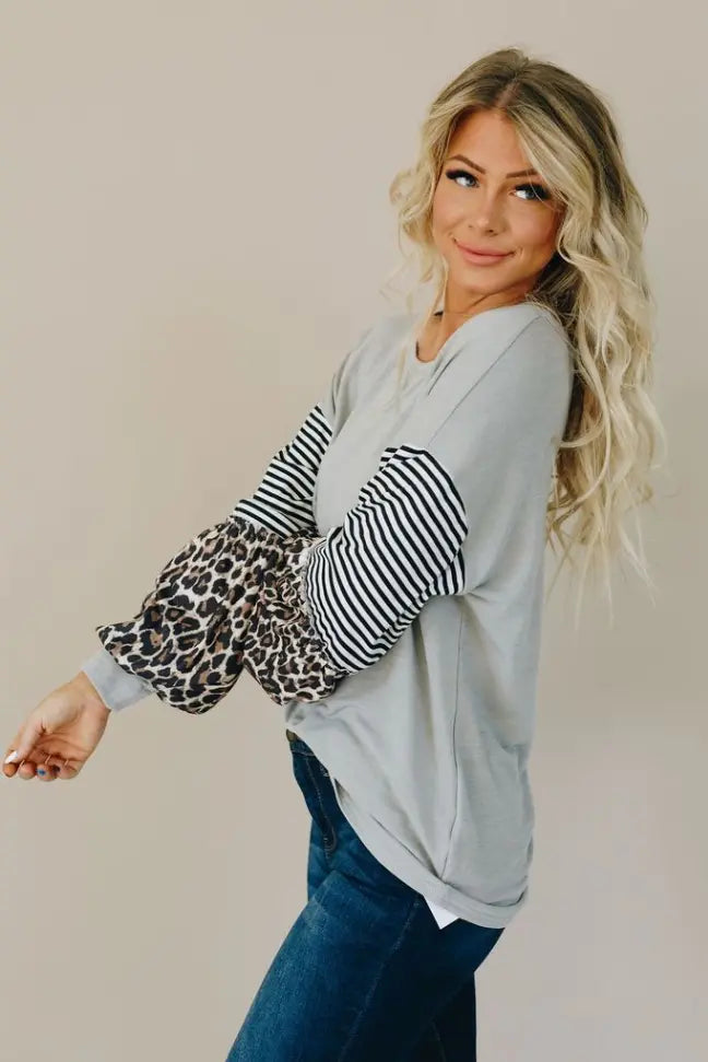 Rock Hard Leopard Stripe Top Stay Warm in Style