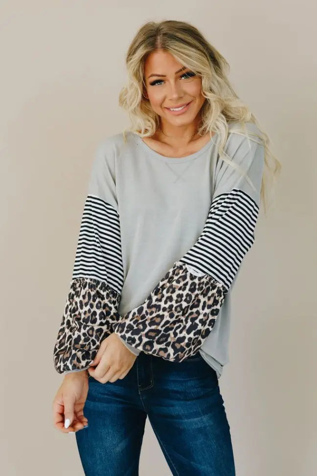 Rock Hard Leopard Stripe Top Stay Warm in Style