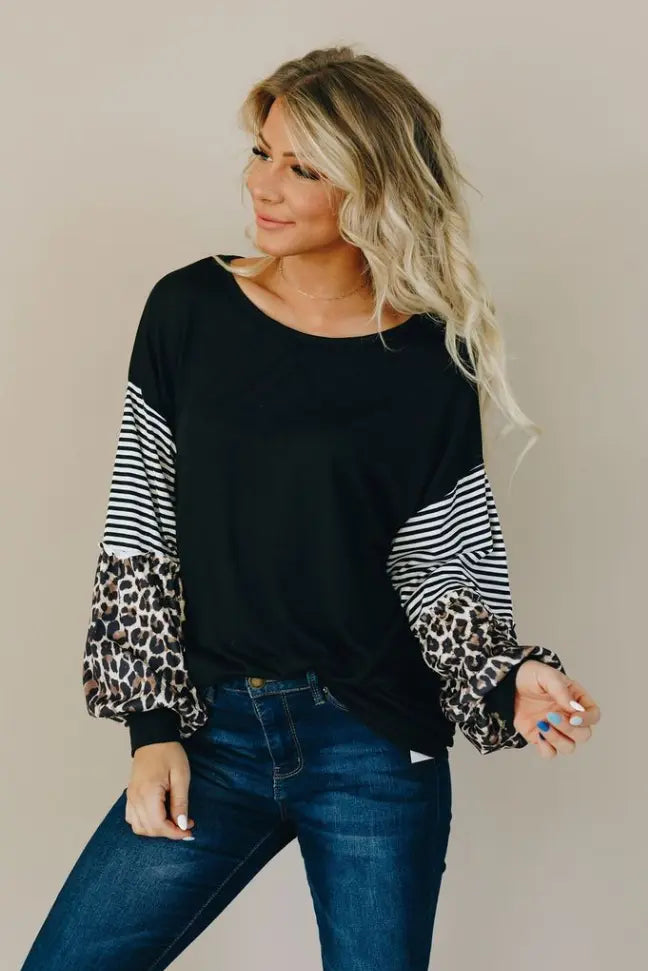 Rock Hard Leopard Stripe Top Stay Warm in Style