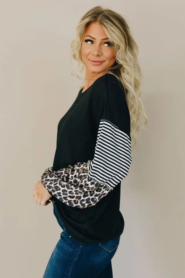 Rock Hard Leopard Stripe Top Stay Warm in Style