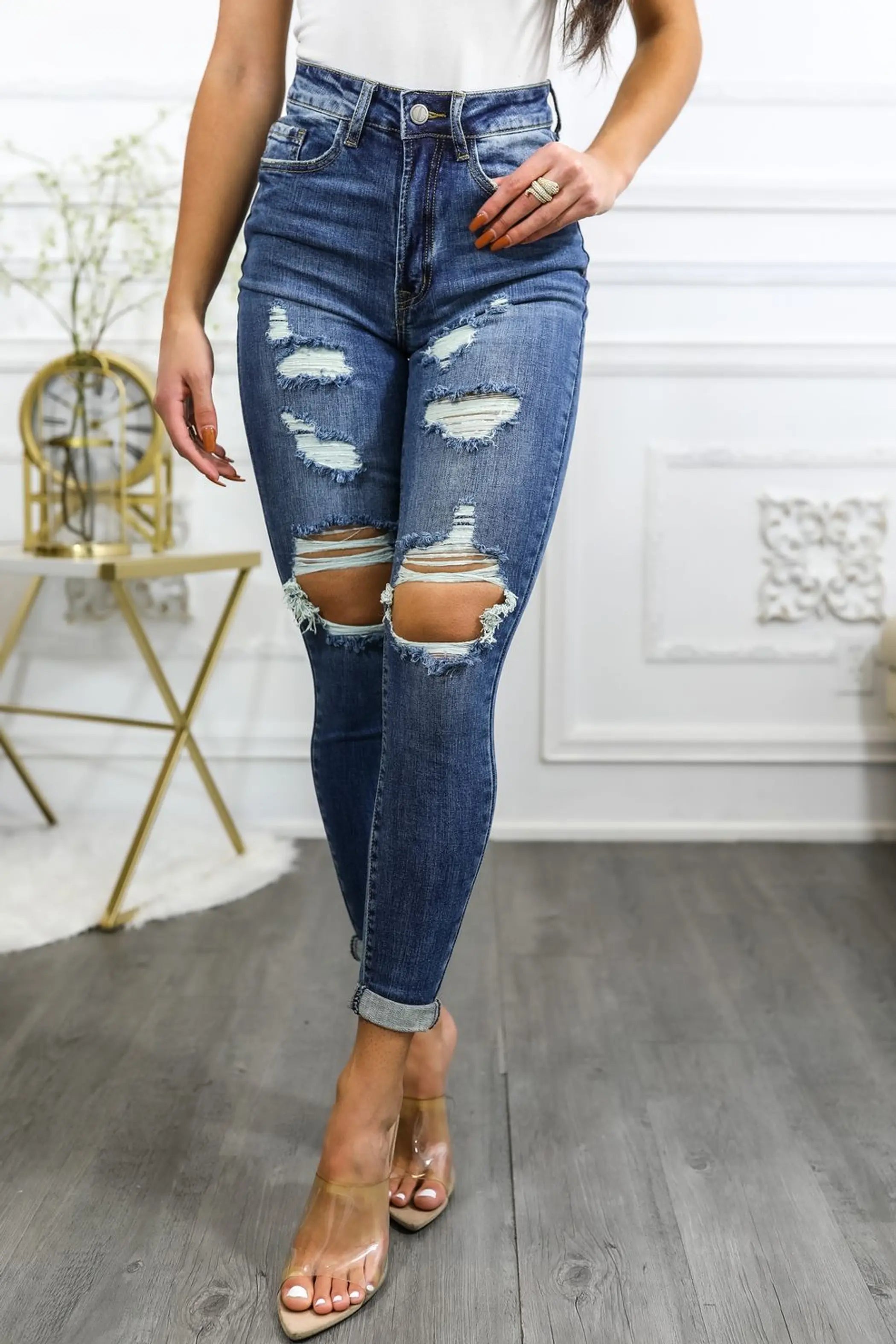 Roll Them Up Ripped N Distressed Ankle Cut Denim Jeans SurelyMine