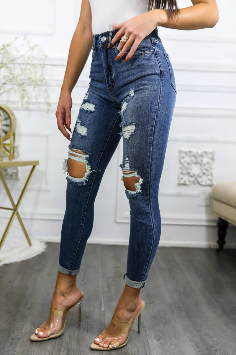 Roll Them Up Ripped N Distressed Ankle Cut Denim Jeans SurelyMine