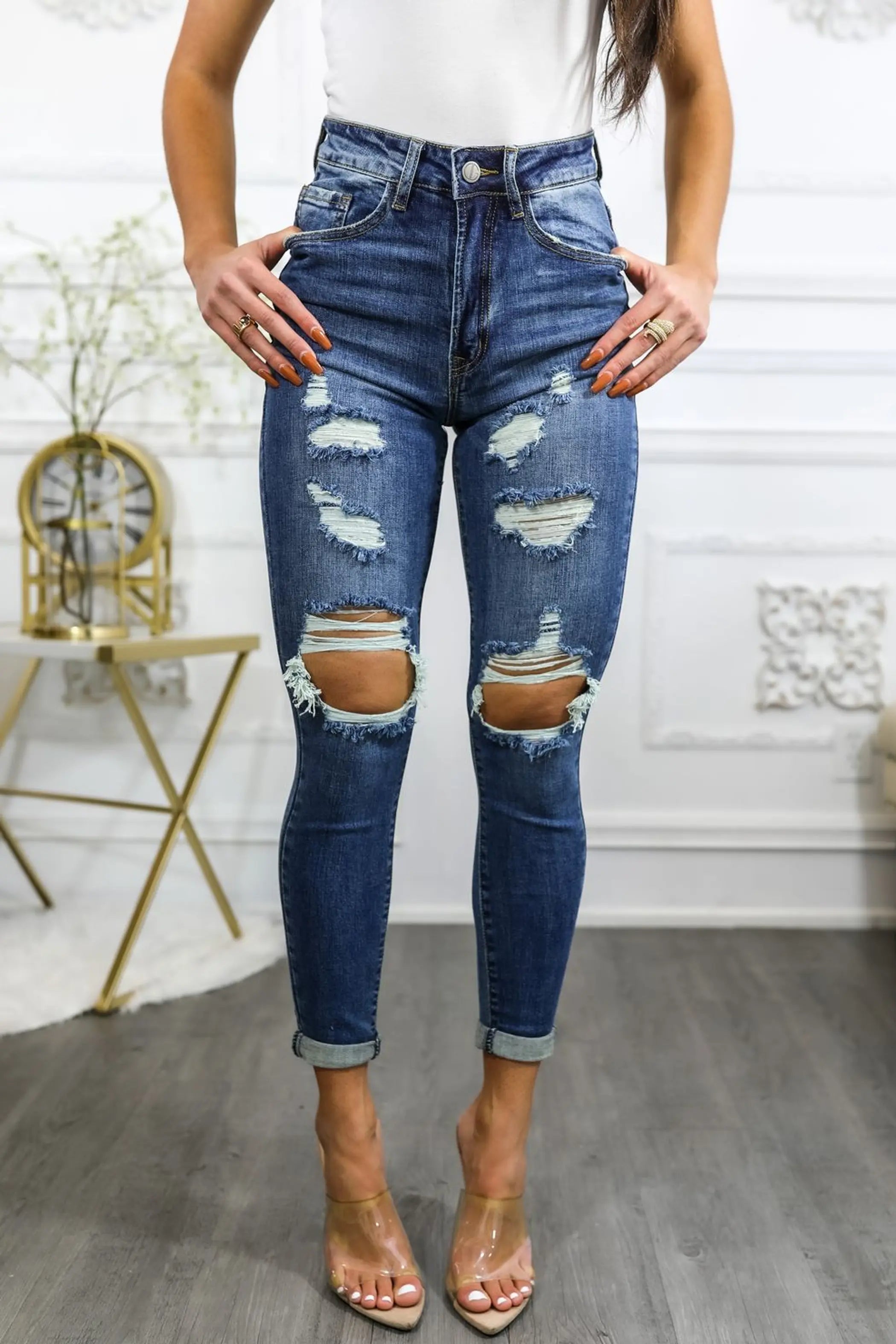 Roll Them Up Ripped N Distressed Ankle Cut Denim Jeans SurelyMine
