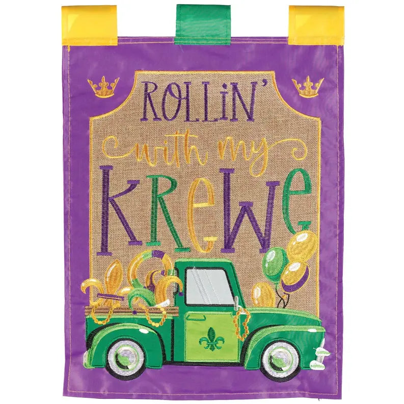 Rollin' With My Krewe Truck Flag Burlap Dicksons Inc