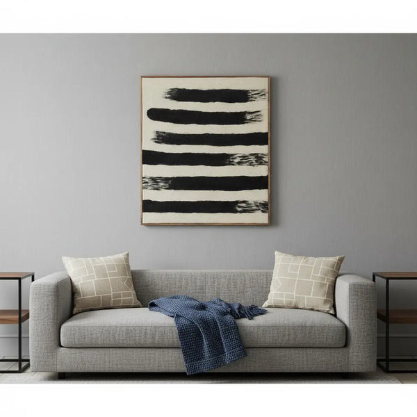 Rollins Large Cream w And Black Stripes Wool Framed Art Brown Framed Wall Art Homeroots Home Decor