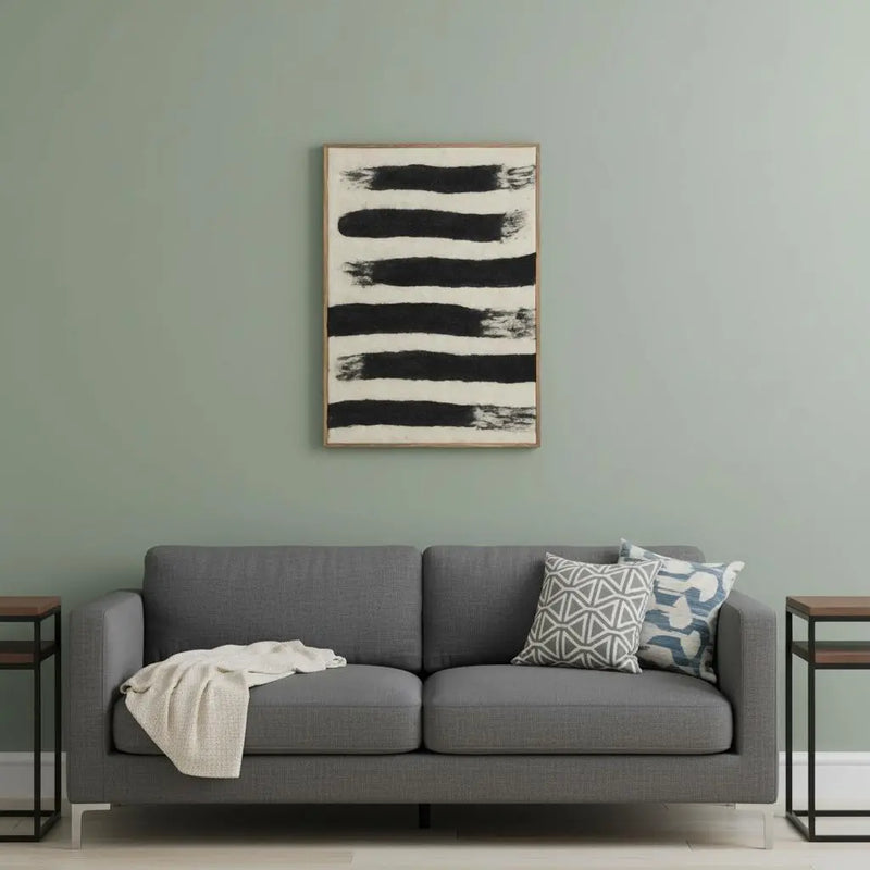 Rollins Small Cream w And Black Stripes Wool Framed Art Brown Framed Wall Art Homeroots Home Decor