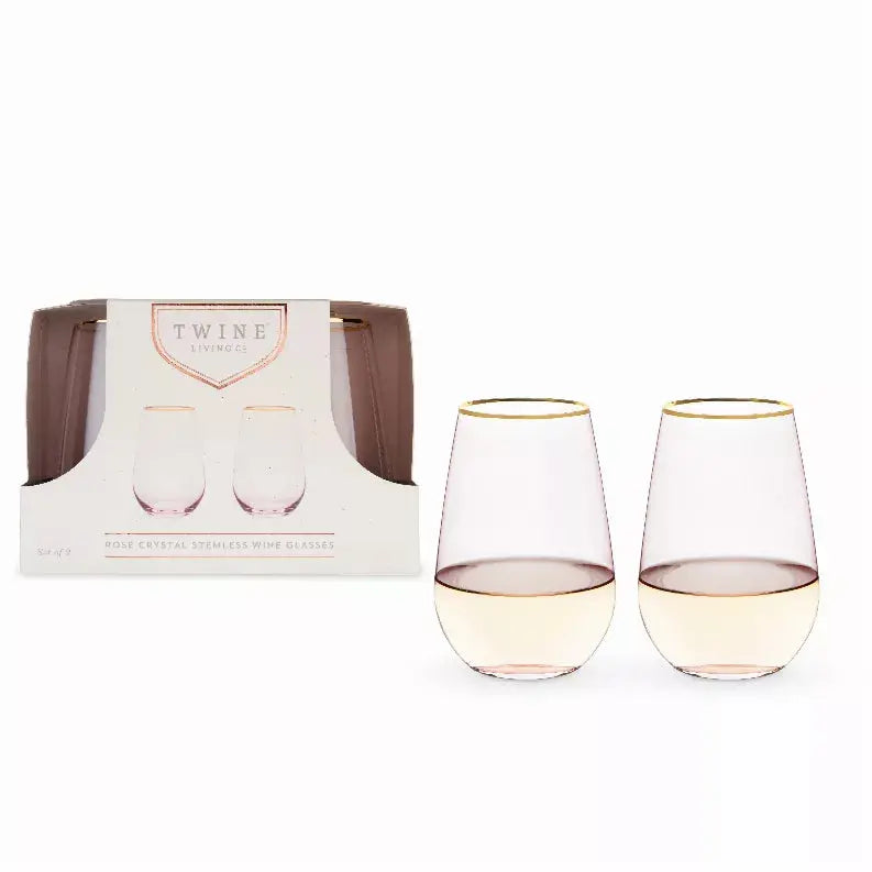 Rose Crystal Stemless Wine Glass Set By Twine True Brands