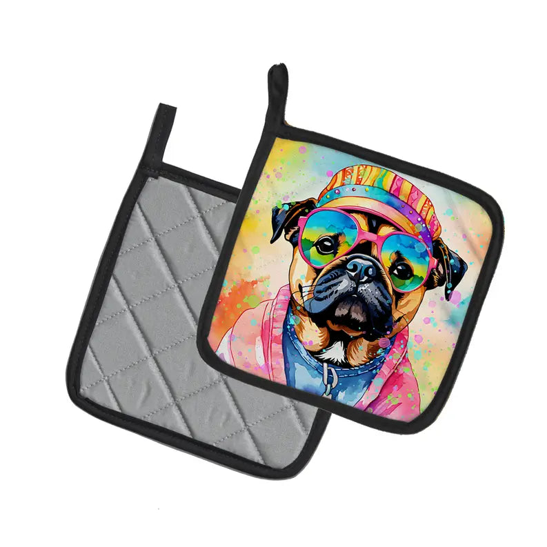 Rottweiler Hippie Dawg Pair of Pot Holders Caroline's Treasures