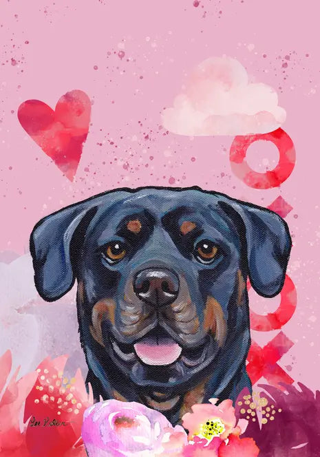 Rottweiler - Hippie Hound Studios Valentines  House and Garden Flags Best of Breed