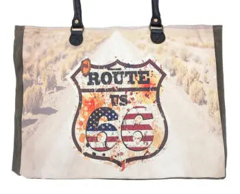 Route 66 Recycled Tent Market Tote Vintage Addiction