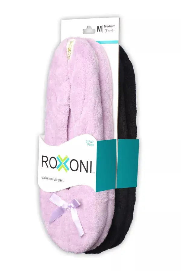 Roxoni Women's Terry Classic Cotton Ballerina Slippers (Pack of 2) Roxoni