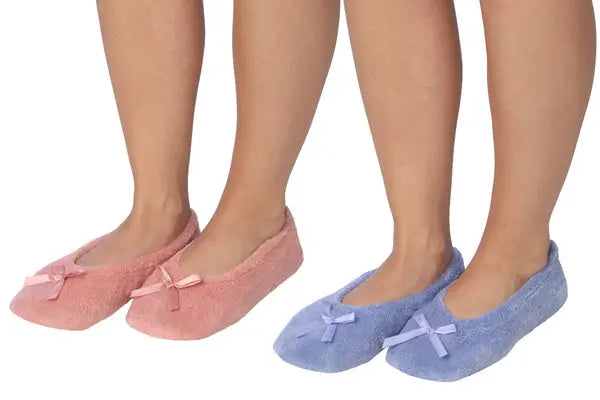 Roxoni Women's Terry Classic Cotton Ballerina Slippers (Pack of 2) Roxoni