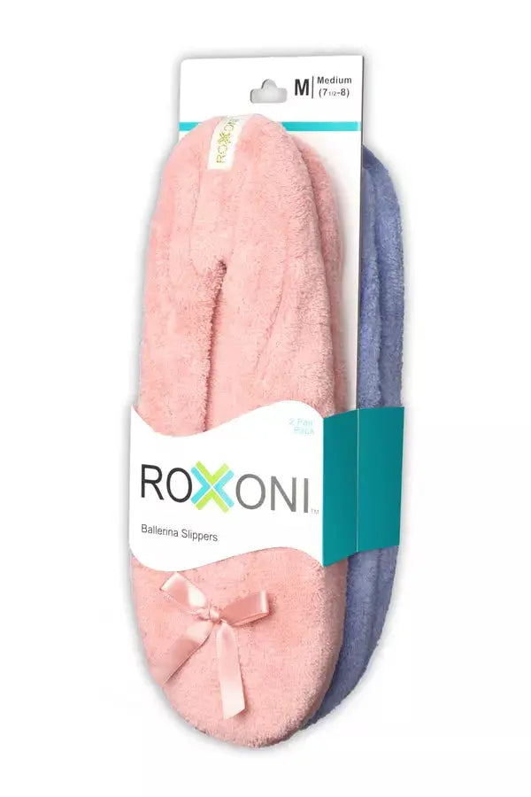 Roxoni Women's Terry Classic Cotton Ballerina Slippers (Pack of 2) Roxoni