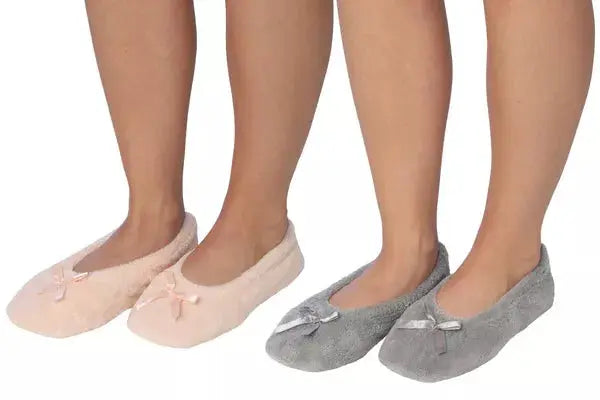Roxoni Women's Terry Classic Cotton Ballerina Slippers (Pack of 2) Roxoni