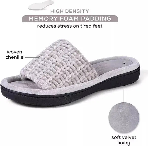 Roxoni Womens Soft Open Toe Slide Slippers, Indoor Outdoor Rubber Sole Roxoni