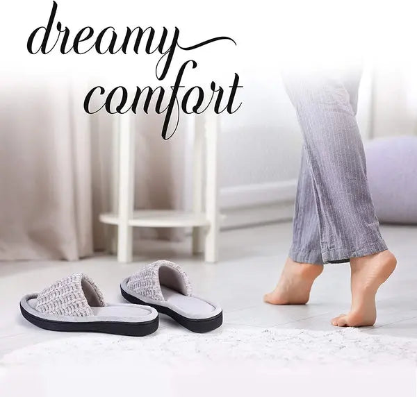 Roxoni Womens Soft Open Toe Slide Slippers, Indoor Outdoor Rubber Sole Roxoni