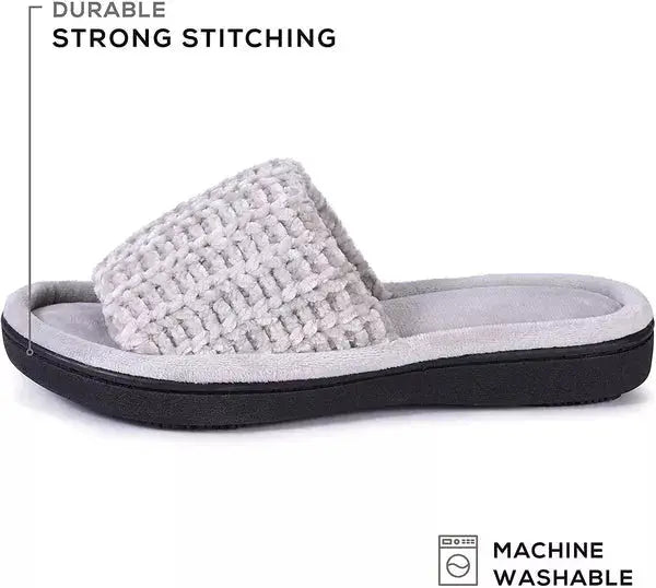 Roxoni Womens Soft Open Toe Slide Slippers, Indoor Outdoor Rubber Sole Roxoni