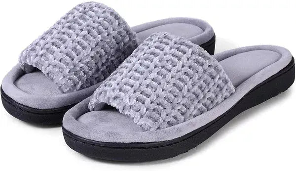 Roxoni Womens Soft Open Toe Slide Slippers, Indoor Outdoor Rubber Sole Roxoni