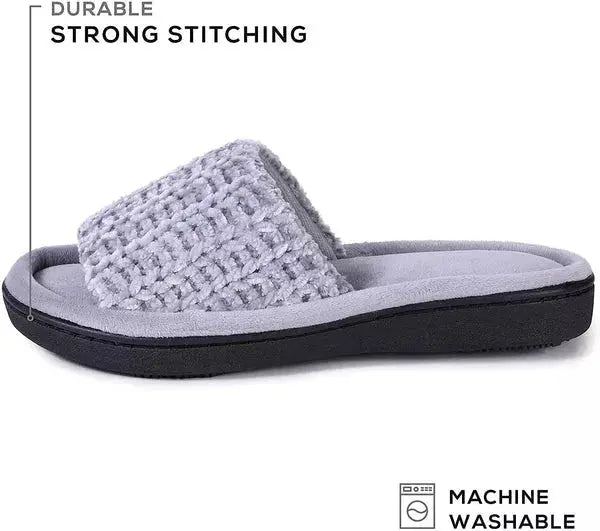 Roxoni Womens Soft Open Toe Slide Slippers, Indoor Outdoor Rubber Sole Roxoni