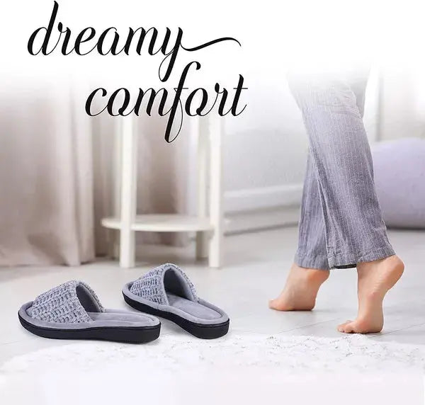 Roxoni Womens Soft Open Toe Slide Slippers, Indoor Outdoor Rubber Sole Roxoni