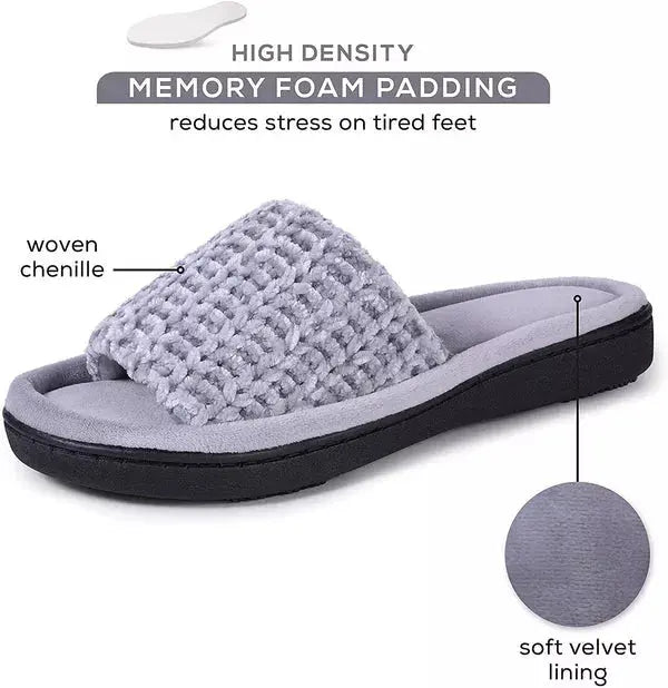 Roxoni Womens Soft Open Toe Slide Slippers, Indoor Outdoor Rubber Sole Roxoni