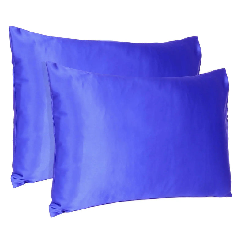 Royal Blue Dreamy Set Of 2 Silky Satin Standard Pillowcases Homeroots Bed & Bath