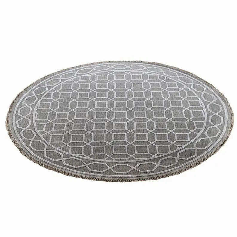 Rugsotic Carpets Hand Knotted Sumak Silk And Wool Round Area Rug Geometric Get My Rugs LLC