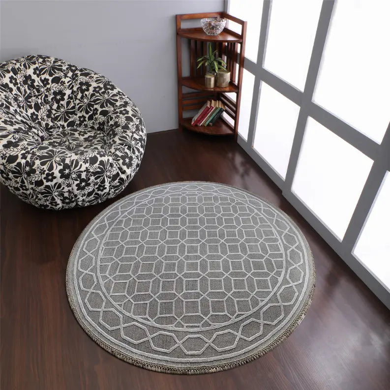 Rugsotic Carpets Hand Knotted Sumak Silk And Wool Round Area Rug Geometric Get My Rugs LLC