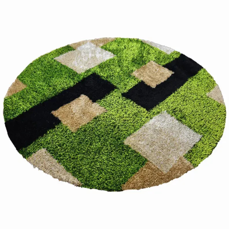Rugsotic Carpets Hand Tufted Shag Polyester Round Area Rug Geometric Get My Rugs LLC