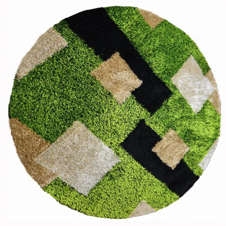 Rugsotic Carpets Hand Tufted Shag Polyester Round Area Rug Geometric Get My Rugs LLC