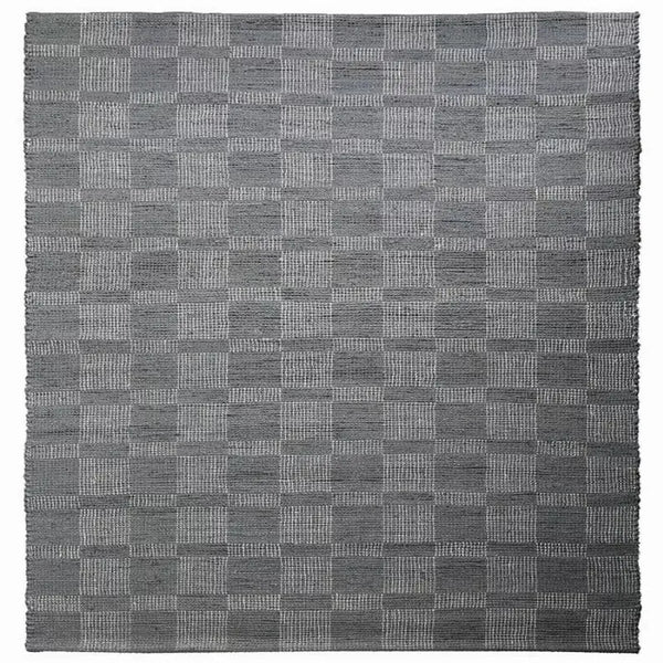 Gray woven checkered area rug, crafted from durable materials, perfect for modern and stylish home decor.