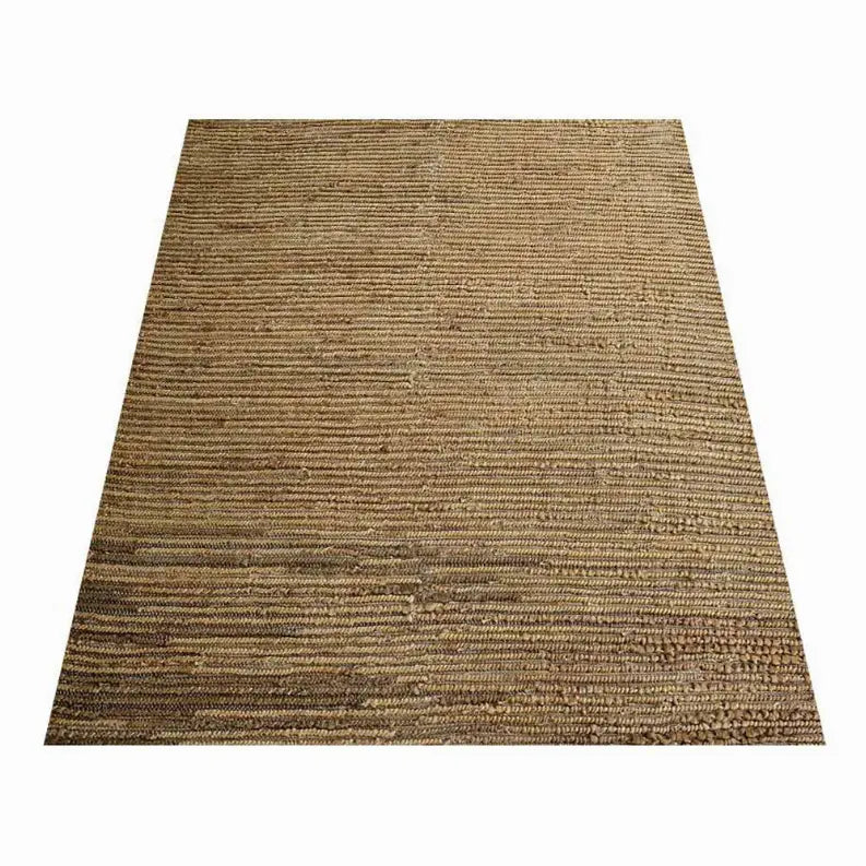 Natural jute area rug in warm beige tones, featuring a textured, woven design for a rustic, eco-friendly accent.