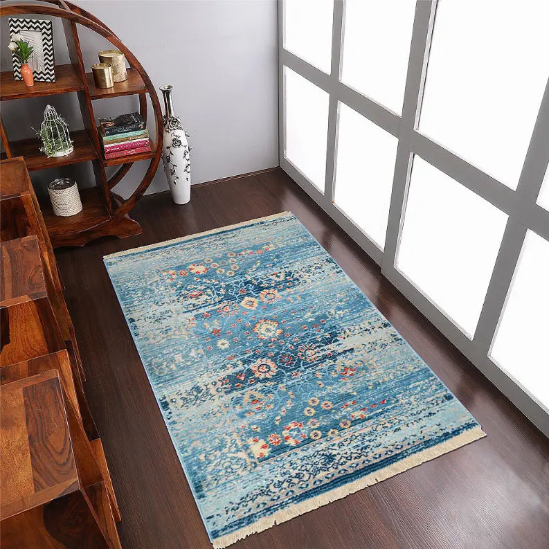 Rugsotic Carpets Machine Woven Crossweave Polyester Blue Area Rug Oriental Get My Rugs LLC