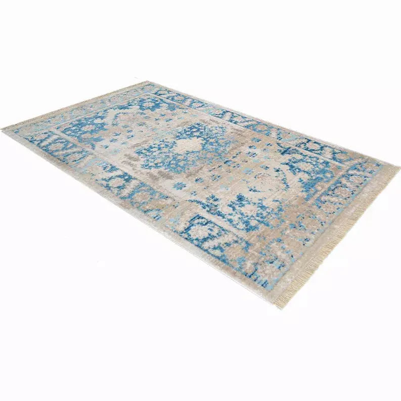 Rugsotic Carpets Machine Woven Crossweave Polyester Blue Area Rug Oriental Get My Rugs LLC