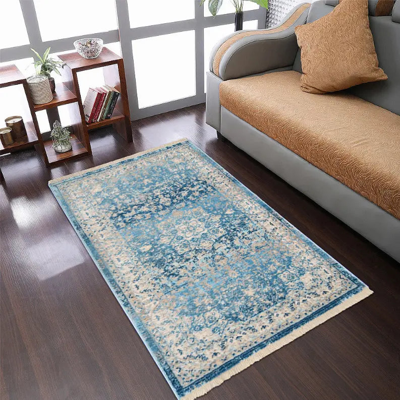 Rugsotic Carpets Machine Woven Crossweave Polyester Blue Area Rug Oriental Get My Rugs LLC