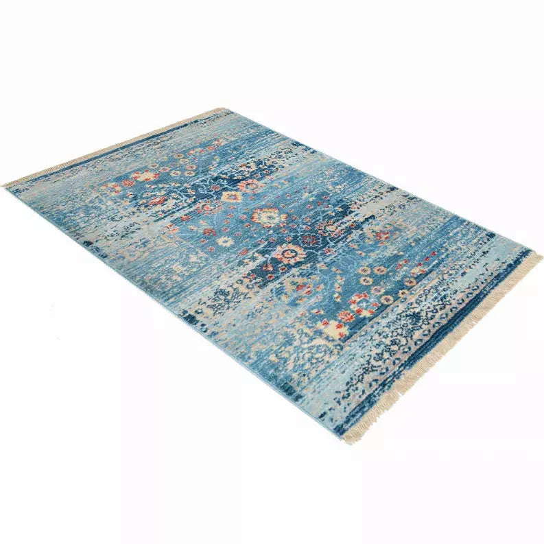 Rugsotic Carpets Machine Woven Crossweave Polyester Blue Area Rug Oriental Get My Rugs LLC