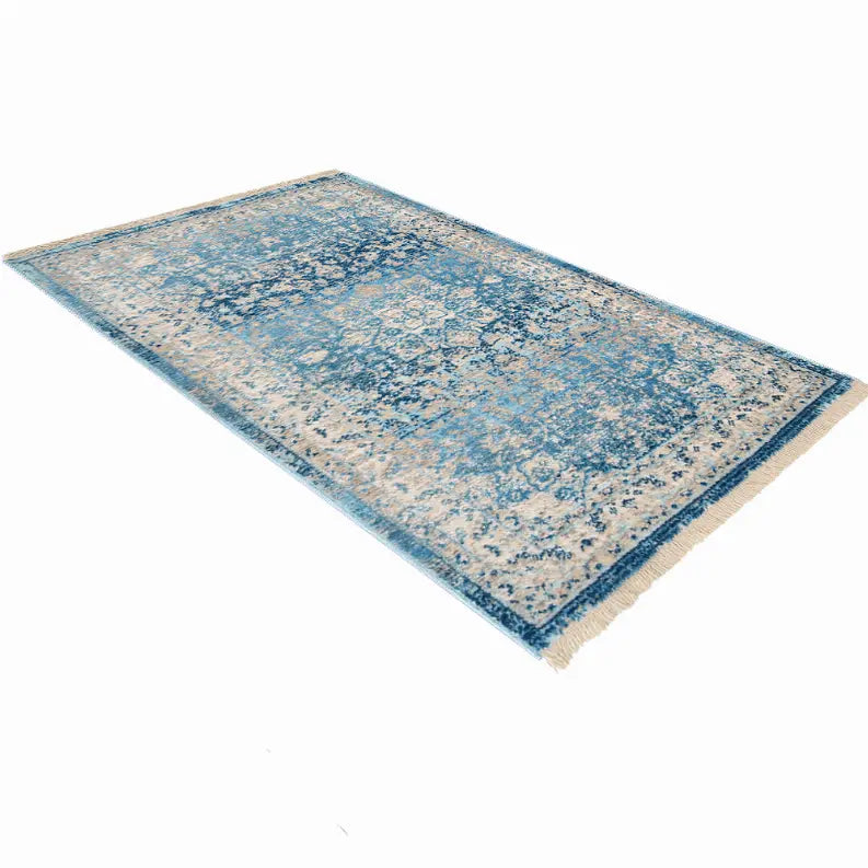 Rugsotic Carpets Machine Woven Crossweave Polyester Blue Area Rug Oriental Get My Rugs LLC